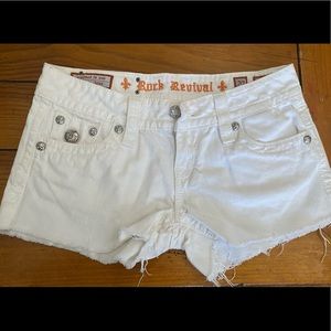 Rock revival white jean shorts